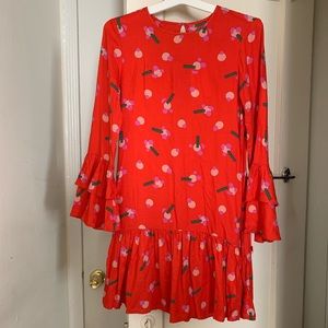 Stella McCartney Kids Orange Floral Dress with Bell Sleeves